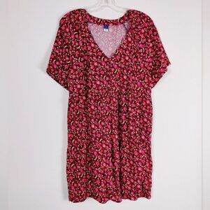 Old Navy Women's Floral Midi Dress Red Pink Size Large NEW Cottagecore Bohemian